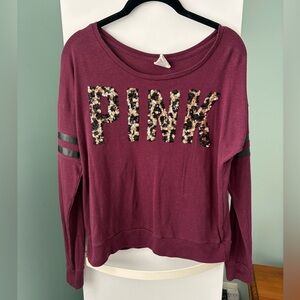 Vintage 2014 Victoria’s Secret PINK Burgundy BLING Long Sleeve Top Size Small